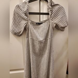 Zara Black and White Grid Midi Dress